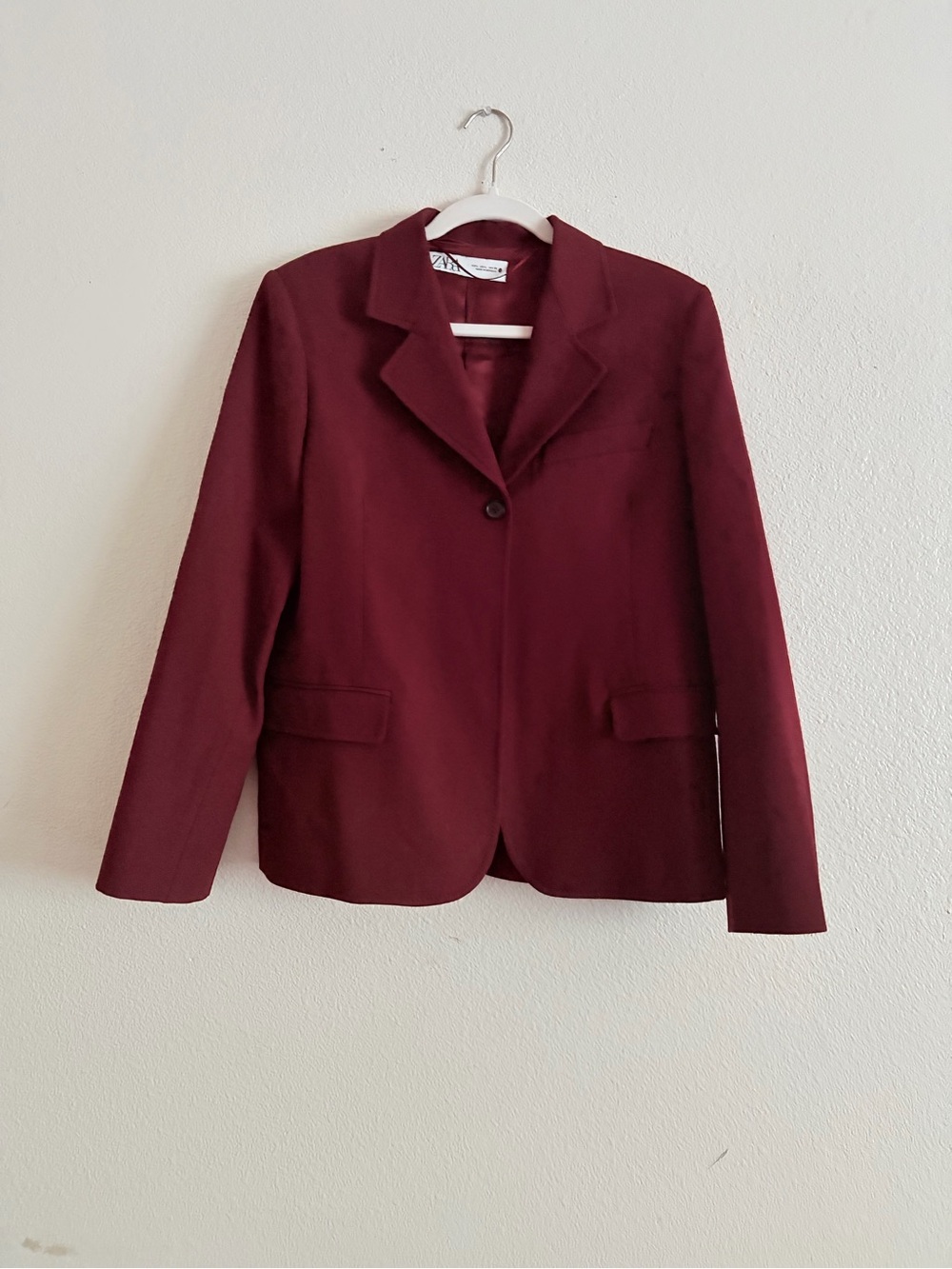 Zara Women's Deep Burgundy Single-Button Blazer Sz L